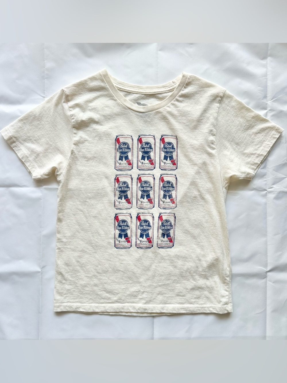 Pabst Blue Ribbon cream graphic tee, size medium